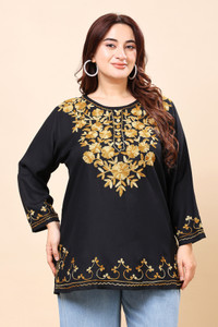 VAAMII Casual Embroidered Women Black Top