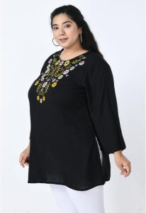 VAAMII Casual Embroidered Women Black Top