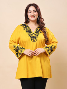 VAAMII Casual Embroidered Women Yellow Top