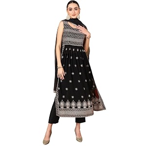 Vaamsi Womens Poly Georgette Solid Embroidered Straight