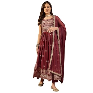 Vaamsi Womens Poly Georgette Solid Embroidered Straight