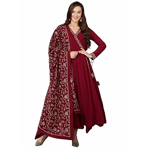 Vaamsi Womens Georgette Embroidered Flared Angrakha Pant