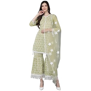 Vaamsi Womens Poly Silk Embroidered Kurta Sharara