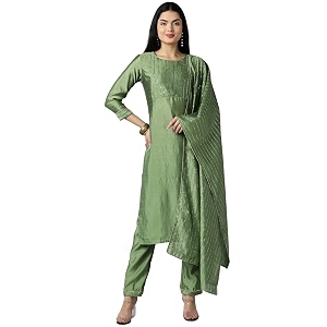 Vaamsi Womens Poly Silk Embellished Solid Straight