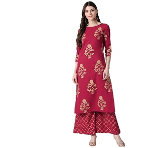 Vaamsi Womens Polycrepe Gold Printed Kurta