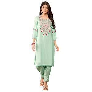 Vaamsi Womens Rayon Solid Straight Embroidered Kurta