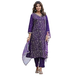 Vaamsi Womens Silk Blend Floral Embroidered Straight