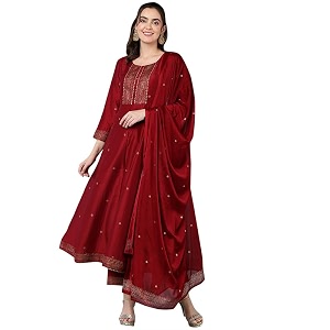 Vaamsi Womens Silk Blend Yoke Design Solid