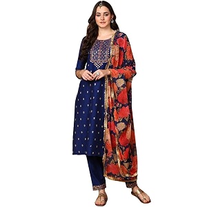 Vaamsi Womens Silk Blend Solid Embroidered Straight
