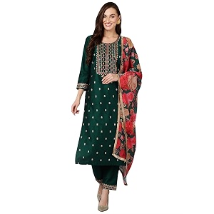 Vaamsi Womens Silk Blend Embroidered Straight Kurta