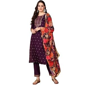 Vaamsi Womens Silk Blend Solid Embroidered Straight