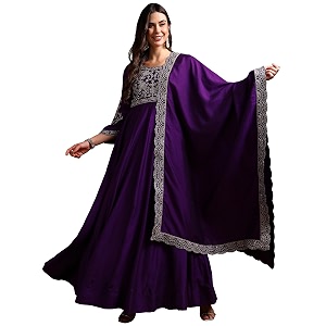 Vaamsi Womens Solid Anarkali Embroidered Kurta With