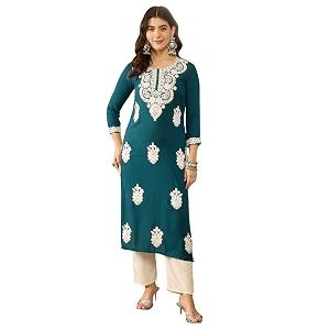 Vaamsi Womens Viscose Rayon Solid Embroidered Straight
