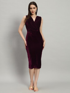 Vaararo Women Bodycon Red Below Knee Dress