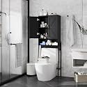 Vabches Over The Toilet Storage Cabinet with 2-Door Design Bathroom Organizers and Storage with Anti-Tip Device Over Toilet Organizer with Shelves for Bathroom,Restroom,Laundry Black