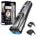 Vacuum Beard Trimmer for Men, Adjustable Precision Trimming Length with 2 Comb, Electric Cordless Vacuum Trimmer for Beard, Waterproof and Rinses Easy, Blades for Skin fit, Black