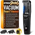 Vacuum Beard Trimmer for Men Rechargeable, IPX6 Waterproof Mustache Trimmer with Adjustable Length Combs (1/25’’-4/5’’), Men’s Electric Stubble Trimmer, Cordless with Built-in Vacuum (Black)