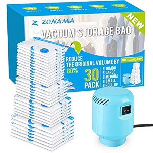 vacuum storage bags with electric air pump 30 pack 6 jumbo 6 large 6 medium 6 small 6 roll up bags space saver bag for clothes mattress blanket duvets pillows comforterstravel moving