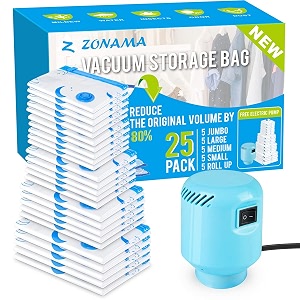 vacuum storage bags with electric air pump 25 pack 5 jumbo 5 large 5 medium 5 small 5 roll up bags space saver bag for clothes mattress blanket duvets pillows comforterstravel moving