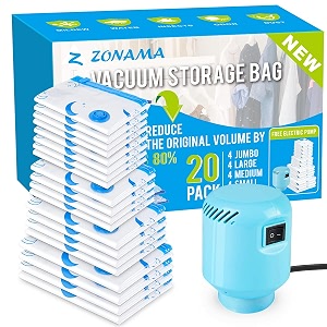 vacuum storage bags with electric air pump 20 pack 4 jumbo 4 large 4 medium 4 small 4 roll up bags space saver bag for clothes mattress blanket duvets pillows comforterstravel