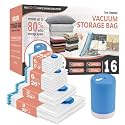 Cozy Essential Polyethylene Vacuum Storage Bags with Electric Pump, 16 Pack (2 Jumbo/2 Large/6 Medium/6 Small) Vacuum Seal Space Bags for Clothing, Pillows, Blanket, Bedding, Comforters, Transparent