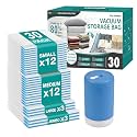 Cozy Essential Polyethylene Vacuum Storage Bags with Electric Pump, 30 Pack (3 Jumbo/3 Large/12 Medium/12 Small) Vacuum Seal Space Bags for Clothing, Pillows, Blanket, Bedding, Comforters, Transparent