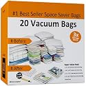 20 Vacuum Sealer Bags – Compression Bags for Travel, Clothes, and Blanket Storage – Airtight Space Saver Pouches in 4 Sizes and Pump by Everyday Home