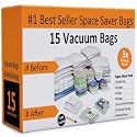 Vacuum Sealer Bags - 15 Airtight Space Saver Bags in 6 Sizes with Pump - Compression Bags for Travel, Clothing, and Blanket Storage by Everyday Home