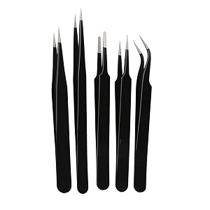 5-piece precision anti-static esd tweezers set  stainless steel non-magnetic black coated for electronics jewelry mobile laptop and craft repairs - set of 5