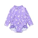 VAENAIT BABY Girls One-Piece Swimsuit, UPF 50+ Long Sleeve Rash Guard, Ruffle Swimwear Infant &amp; Toddler for 0-2 Years