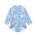 VAENAIT BABY Girls One-Piece Swimsuit, UPF 50+ Long Sleeve Rash Guard, Ruffle Swimwear Infant &amp; Toddler for 0-2 Years