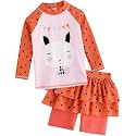 VAENAIT BABY Girls Rash Guard Swimsuit UPF 50+ Long Sleeve Toddler Bathing Suit Ribbon Stawberry Floral Fruit for 2~8Years
