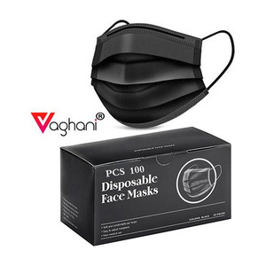 vaghani 100 pcs black nose pin disposable iso 3 ply pharmaceutical polluation mask 3 ply surgical mask 100 pcs  black  75 gsm  primium  surgical mask with melt blown fabric layer