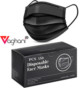 vaghani 150 pcs black nose pin disposable iso 3 ply pharmaceutical polluation mask 3 ply surgical mask 150 pcs  black  75 gsm  primium  surgical mask with melt blown fabric layer
