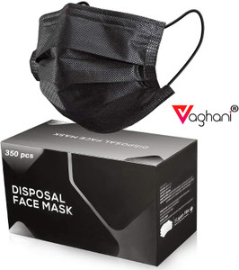 vaghani 350pcs black polluation mask meltblown mask with nose pin 3 ply polluation mask 350 pcs  black  75 gsm  best quality  surgical mask with melt blown fabric layer