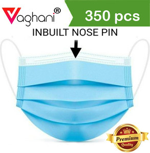 vaghani 350pcs blue polluation meltblown mask with nose pin 3 ply polluation mask 350 pcs  blue  75 gsm  export quality surgical mask with melt blown fabric layer