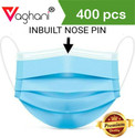 Vaghani 400Pcs Blue Polluation Meltblown Mask With Nose Pin 3 Ply Polluation Mask 400 Pcs ( Blue )( 75 Gsm )( Export Quality)) Surgical Mask With Melt Blown Fabric Layer