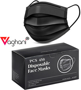 vaghani 450 pcs black nose pin disposable iso 3 ply pharmaceutical polluation mask 3 ply surgical mask 450 pcs  black  75 gsm  primium  surgical mask with melt blown fabric layer