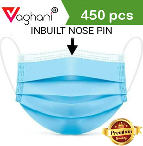 vaghani 450pcs blue polluation meltblown mask with nose pin 3 ply polluation mask 450 pcs  blue  75 gsm  export quality surgical mask with melt blown fabric layer
