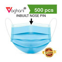 Vaghani 500Pcs Blue Polluation Meltblown Mask With Nose Pin 3 Ply Polluation Mask 500 Pcs ( Blue )( 75 Gsm )( Export Quality)) Surgical Mask With Melt Blown Fabric Layer