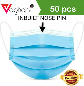 vaghani 50pcs blue polluation meltblown mask with nose pin 3 ply polluation mask 50 pcs  blue  75 gsm  export quality surgical mask with melt blown fabric layer