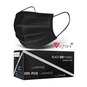 vaghani vaghani 200 units disposable 3 ply surgical mask with thick melt blown smms filter anti-virus anti-bacteria anti-pollution mask with nose clip surgical mask with melt blown fabric layer surgical mask with melt blown fabric layer black free size pack of 200  3 ply 3 ply surgical mask 200 piece  black  with pin  who approval  surgical mask with melt blown fabric layer