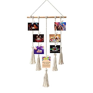 vah hanging photo display macrame wall hanging pictures organizer home decor bohemian home decor with wood clips macrame 5 line