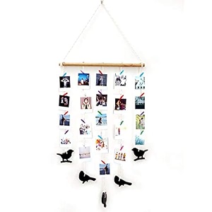 vah hanging photo display macrame wall hanging pictures organizer home decor bohemian home decor with wood clips macrame birds