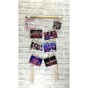 vah hanging photo display macrame wall hanging pictures organizer home decor bohemian home decor with wood clips