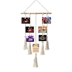 vah hanging photo display macrame wall hanging pictures organizer home decor bohemian home decor with wood clips
