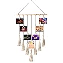VAH Hanging Photo Display Macrame Wall Hanging Pictures Organizer Home Decor, Bohemian Home Decor, with Wood Clips (Macrame 7 line)