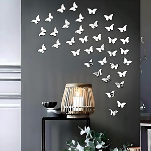 vah-kya bat hai  40 butterfly decorative mirror stickers for wall wall mirror stickers 3d acrylic stickers wall stickers for hall room bed room kitchen living room kids room