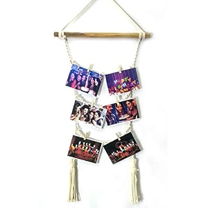 vah wood photo display macrame wall hanging pictures organizer with clips - macrame zula multicolor