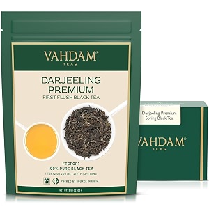 vahdam first flush darjeeling tea - 100g  loose leaf black tea - flowery aromatic amp delicious  champagne of teas  mellow amp fragrant  direct from india  vacuum sealed